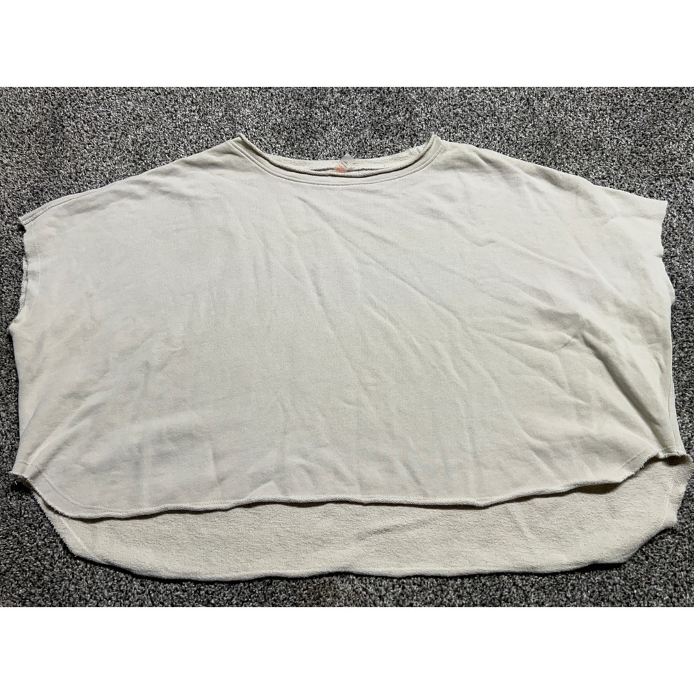 H14 Mono B Womens French Terry Boxy Sweatshirt Top Cream Short Sleeve small